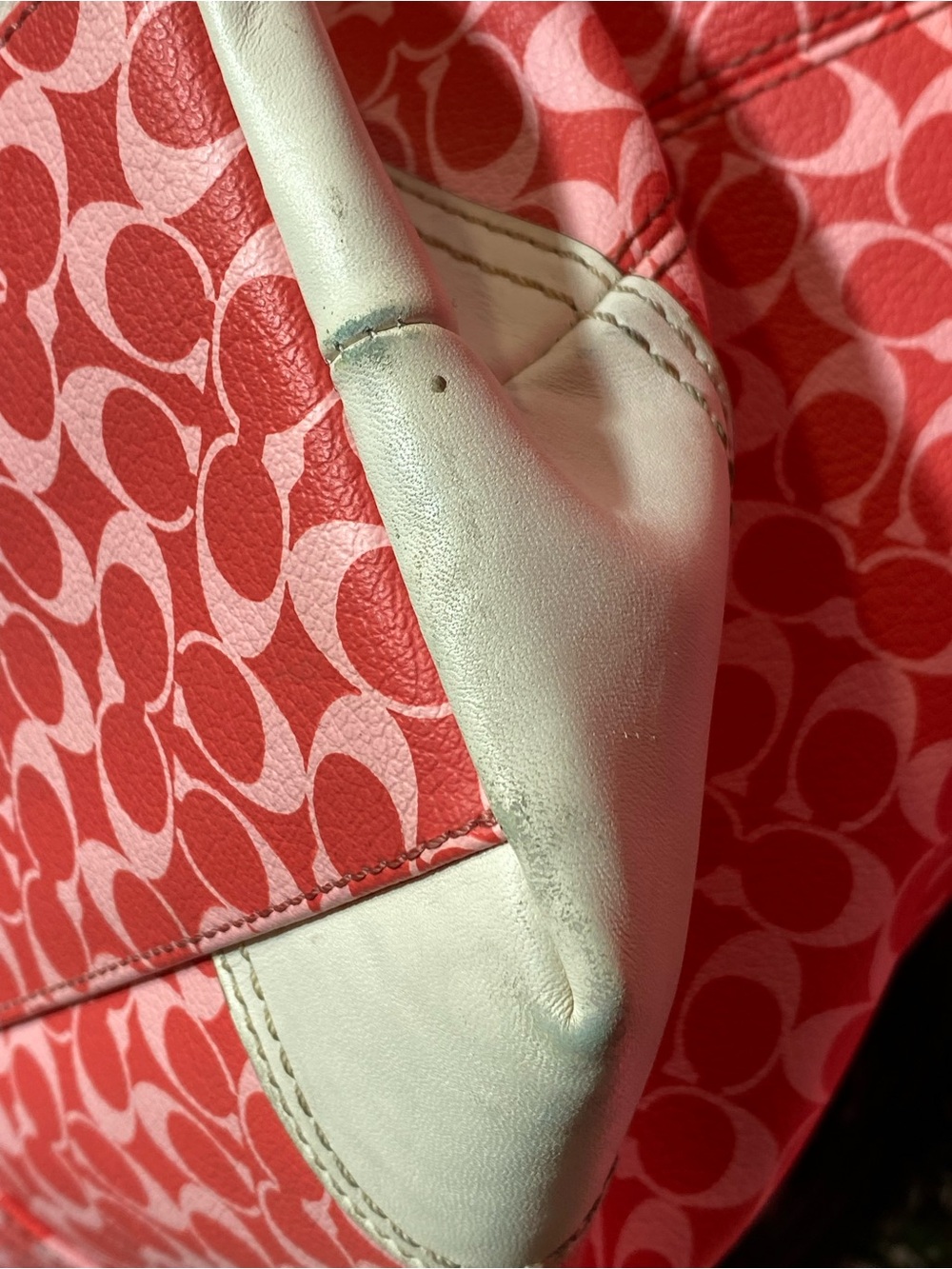 Coach Coral Pink Signature Stripe Tote with White Trim diaper bag - Picture 13 of 16